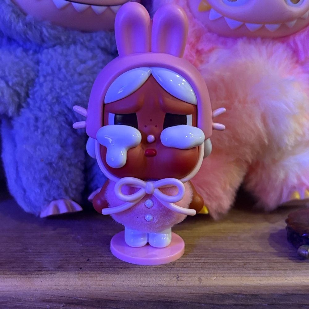 Cry baby crying again “ I will give you all of my love” Pink Bunny figurine